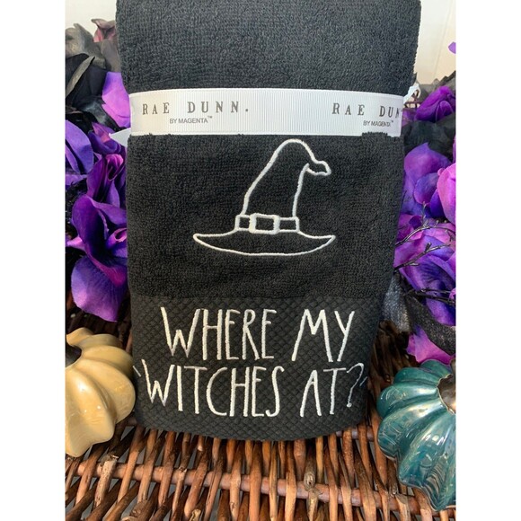 Rae Dunn "Where My Witches At?” Halloween Hand Towel Set - Picture 1 of 4
